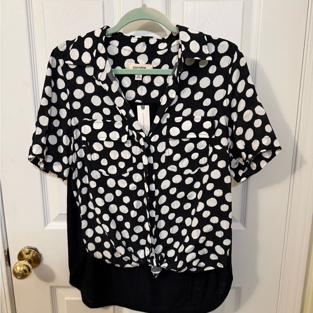 Anthropologie x Porridge Black and White Polka Dot Blouse, NWT